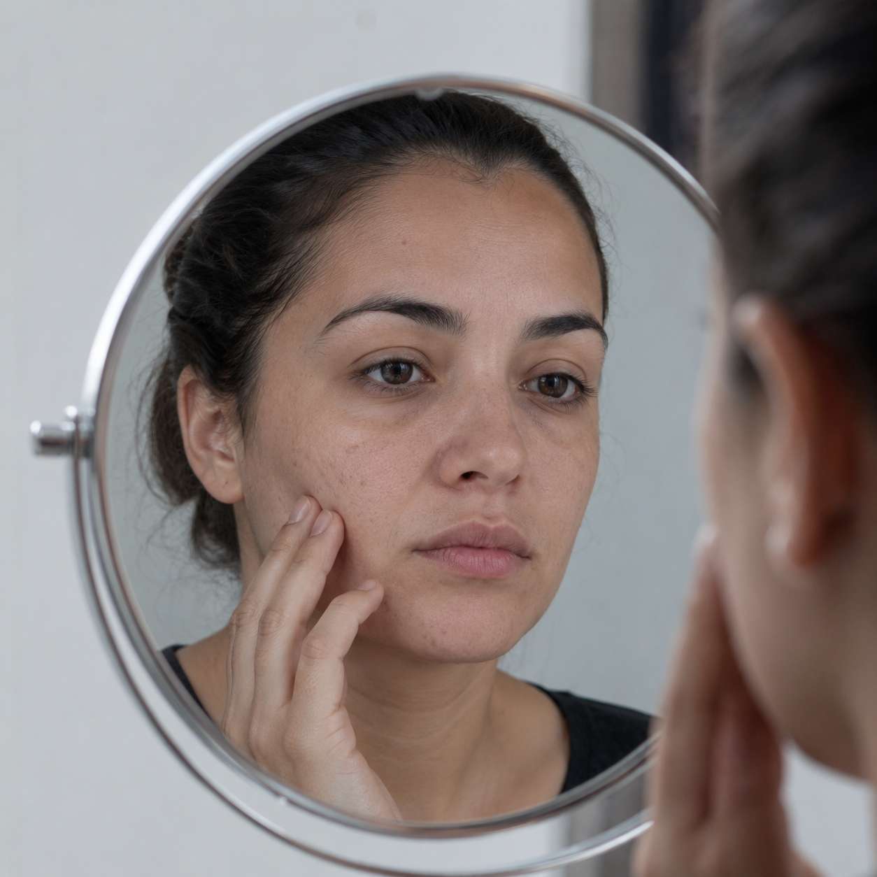 Teint terne observé dans le miroir