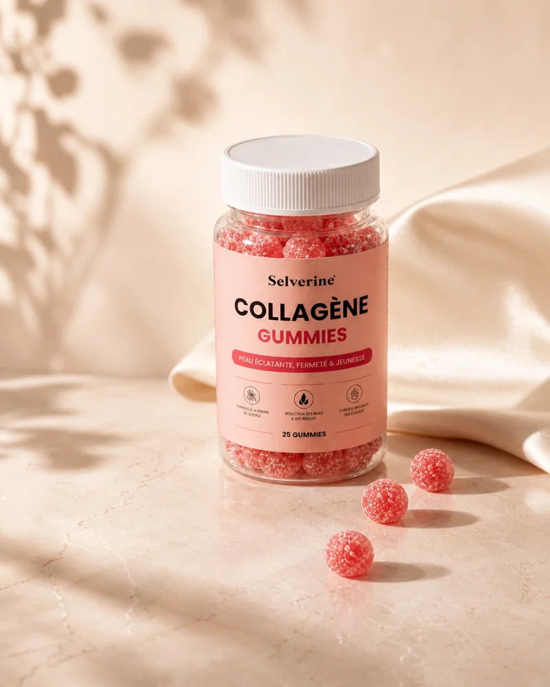 Pot Collagène Gummies Selverine dans une lumière douce